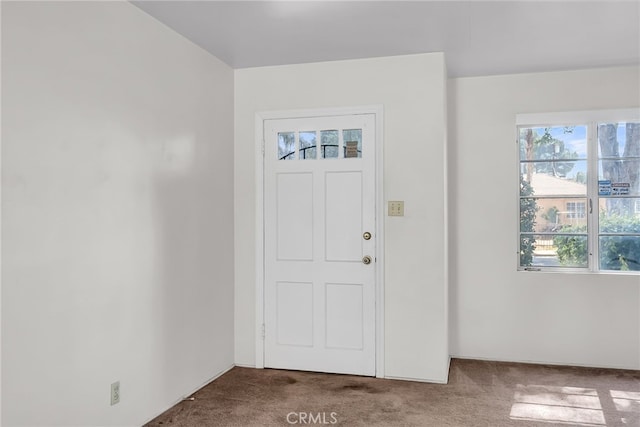 entrance foyer with carpet floors