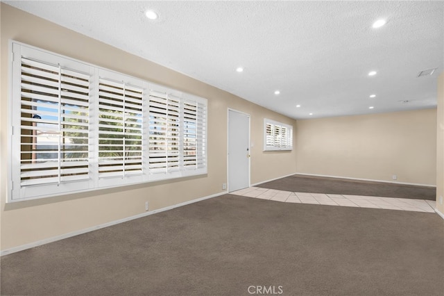 empty room featuring light colored carpet, a healthy amount of sunlight, and a textured ceiling