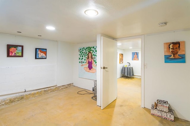 interior space with a textured ceiling