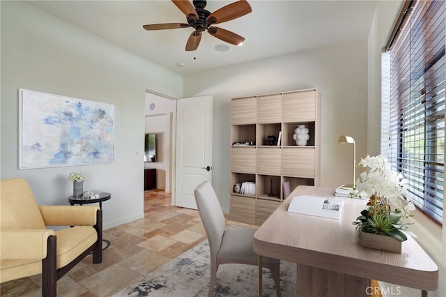 office area featuring ceiling fan