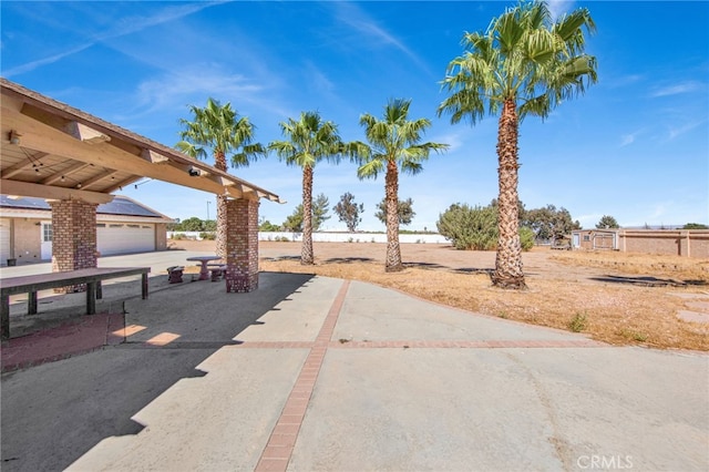 view of yard featuring a garage