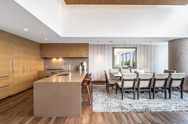 dining space featuring dark hardwood / wood-style floors and sink