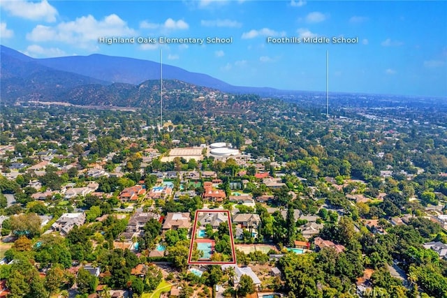 birds eye view of property with a mountain view