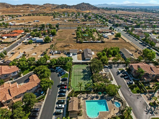 drone / aerial view featuring a mountain view