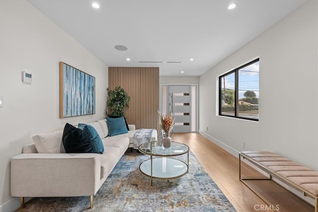 living room with light wood-type flooring