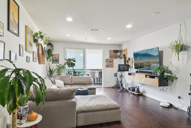 living room with dark wood-type flooring