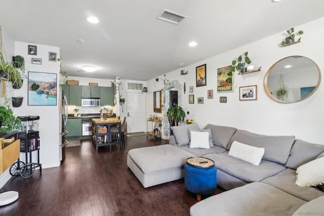 living room with dark wood-type flooring