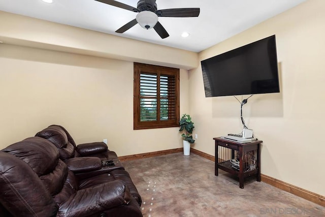 living room featuring ceiling fan