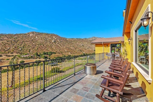 view of patio with a mountain view