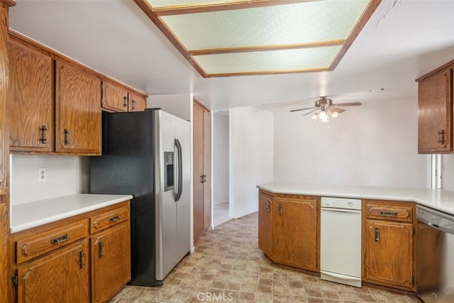 kitchen featuring ceiling fan and appliances with stainless steel finishes