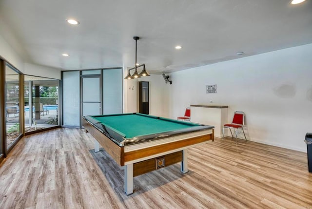 game room featuring hardwood / wood-style flooring and billiards