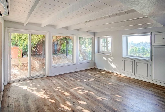 572 Church Hill Rd, La Habra Heights, CA 90631 - unfurnished sunroom featuring a wooden deck, wood finished floors, and a wood ceiling with exposed beams