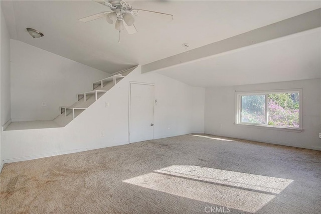 572 Church Hill Rd, La Habra Heights, CA 90631 - spare room with lofted ceiling, carpet flooring, a ceiling fan, and stairs