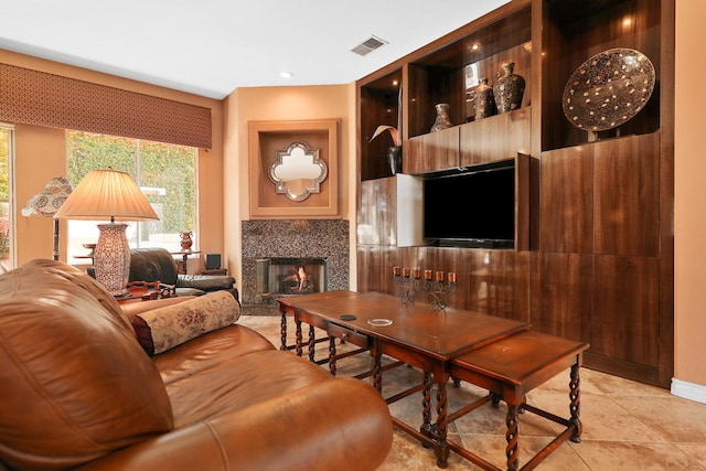 living room with light tile patterned floors