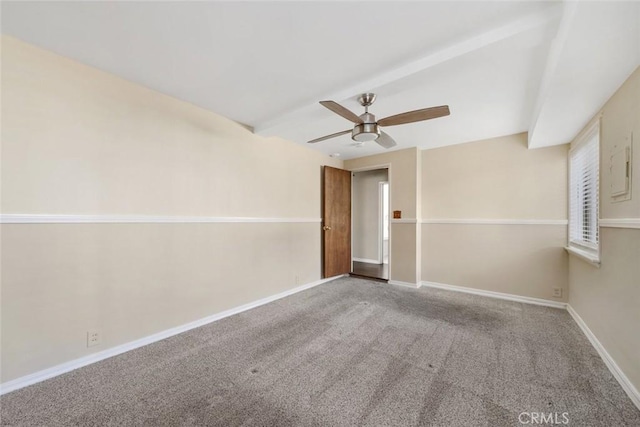 empty room with carpet flooring and ceiling fan