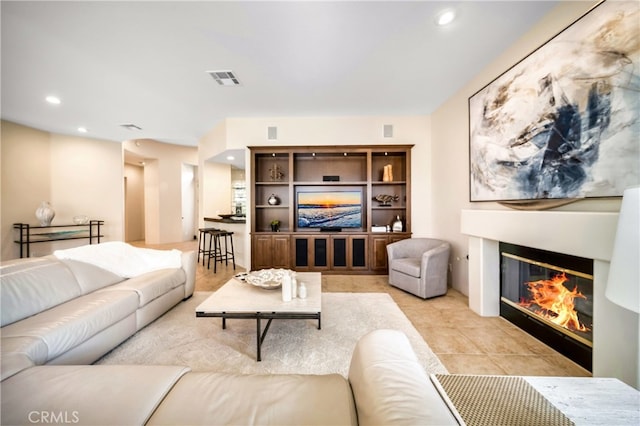 living room featuring light tile patterned floors