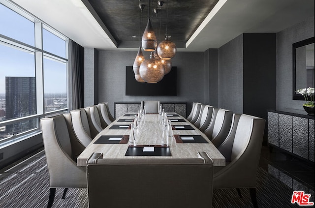 dining room featuring a tray ceiling