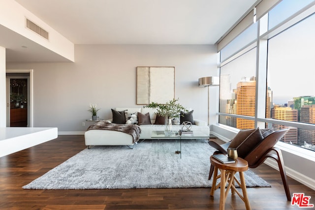 living room featuring dark hardwood / wood-style floors