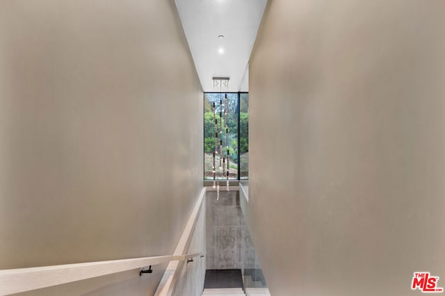 stairway with expansive windows