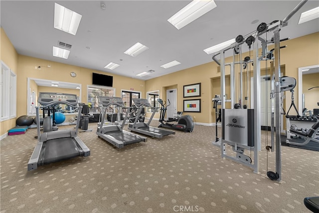 workout area with carpet floors