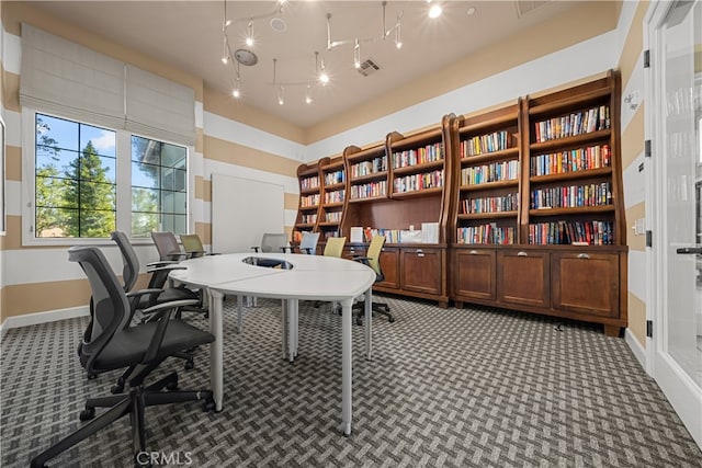 view of carpeted home office