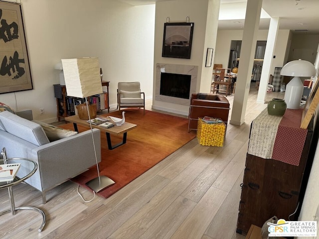 living room with light hardwood / wood-style floors