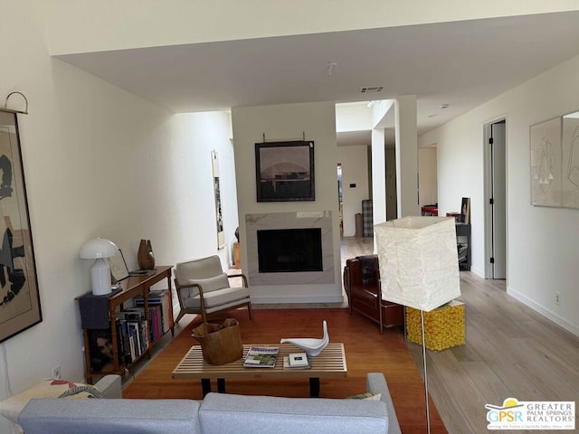 living room with hardwood / wood-style flooring