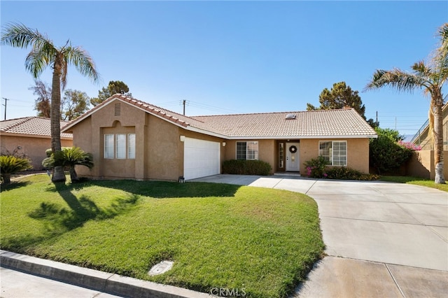 ranch-style house with a front lawn and a garage