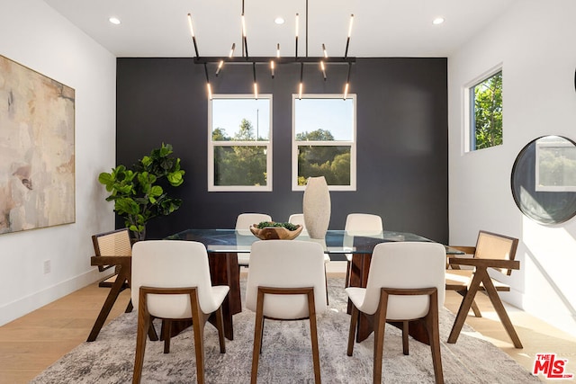 dining area with light wood-type flooring