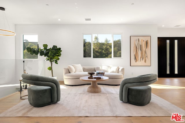 living room with light hardwood / wood-style floors