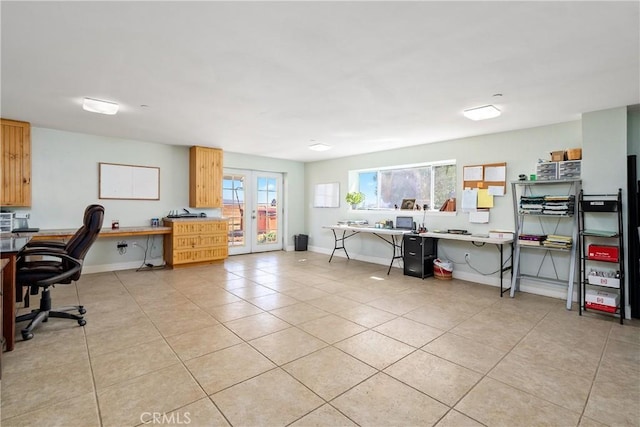 tiled office space with french doors