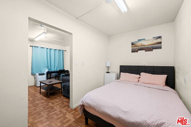 bedroom with parquet floors