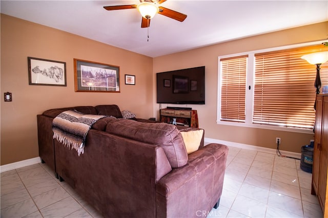 living room featuring ceiling fan