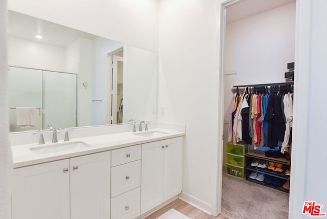 bathroom with hardwood / wood-style flooring and vanity