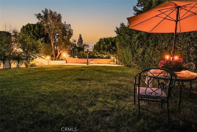 view of yard at dusk