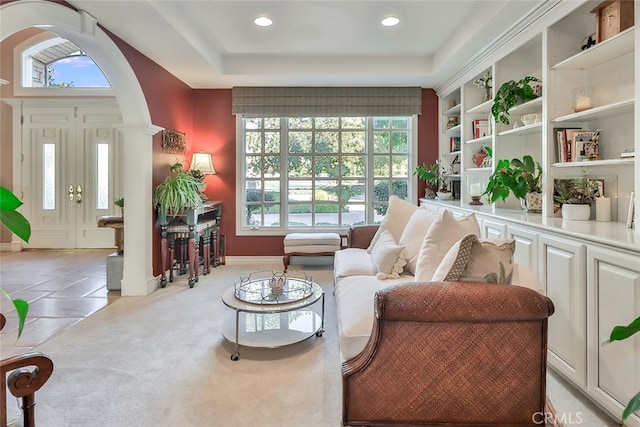 sitting room with light carpet