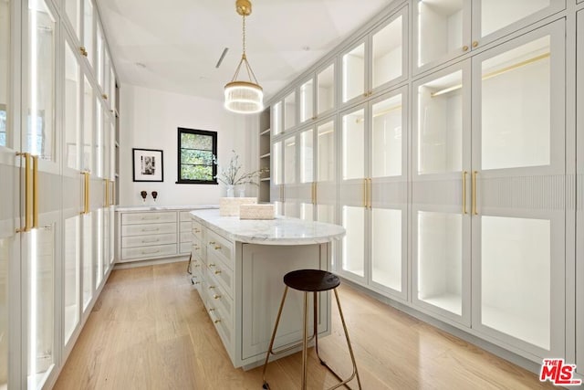 walk in closet featuring light hardwood / wood-style flooring