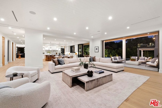 living room with light hardwood / wood-style floors