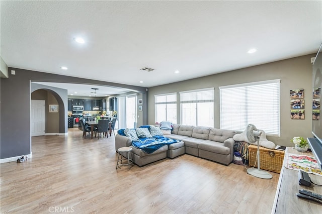 living room with light hardwood / wood-style floors