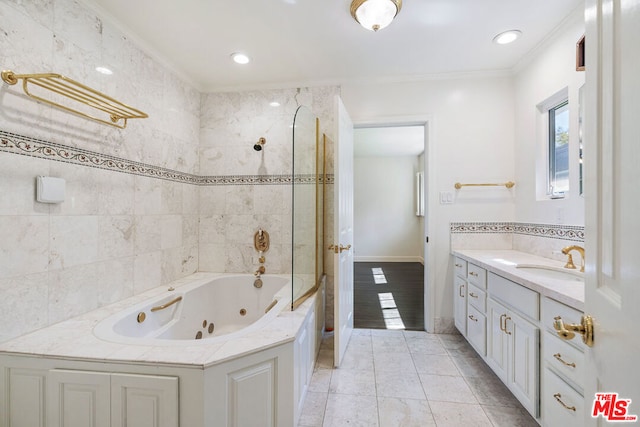 bathroom featuring vanity and ornamental molding