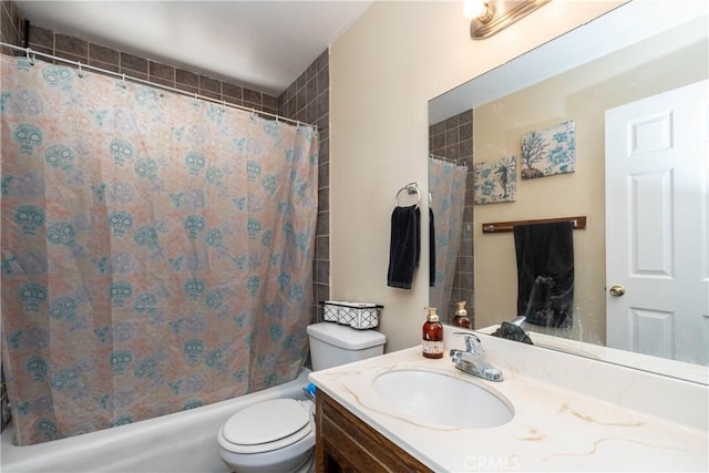 full bath featuring shower / tub combo, toilet, and vanity