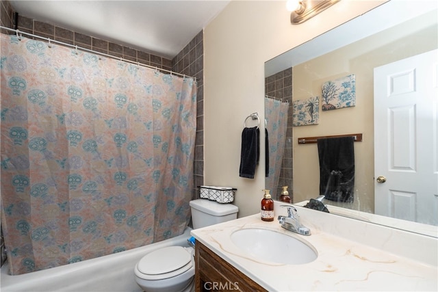 full bathroom featuring vanity, toilet, and shower / bath combo with shower curtain