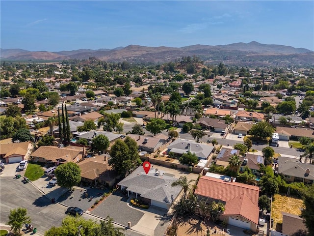 drone / aerial view featuring a mountain view and a residential view