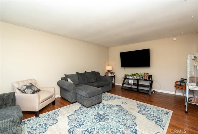 living room with dark hardwood / wood-style floors