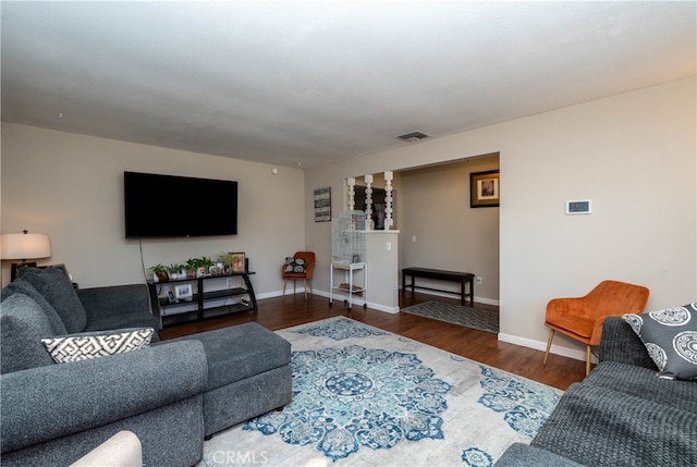 living room with hardwood / wood-style flooring