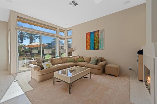 living room featuring light tile patterned floors