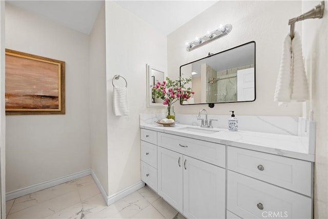 bathroom with vanity and walk in shower