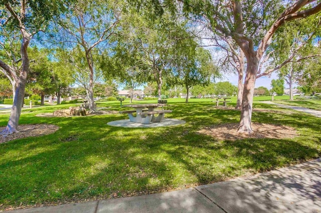 view of property's community with a lawn