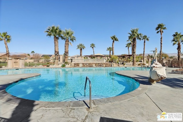 view of swimming pool featuring a patio