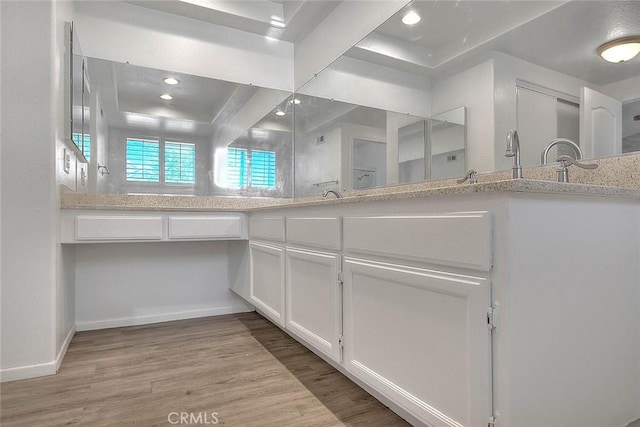 bathroom with vanity and wood-type flooring